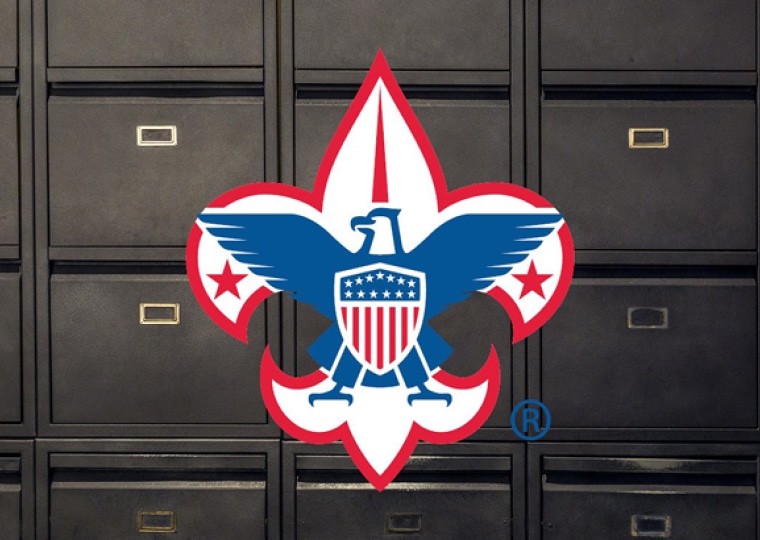 Boy Scouts logo over filing cabinets