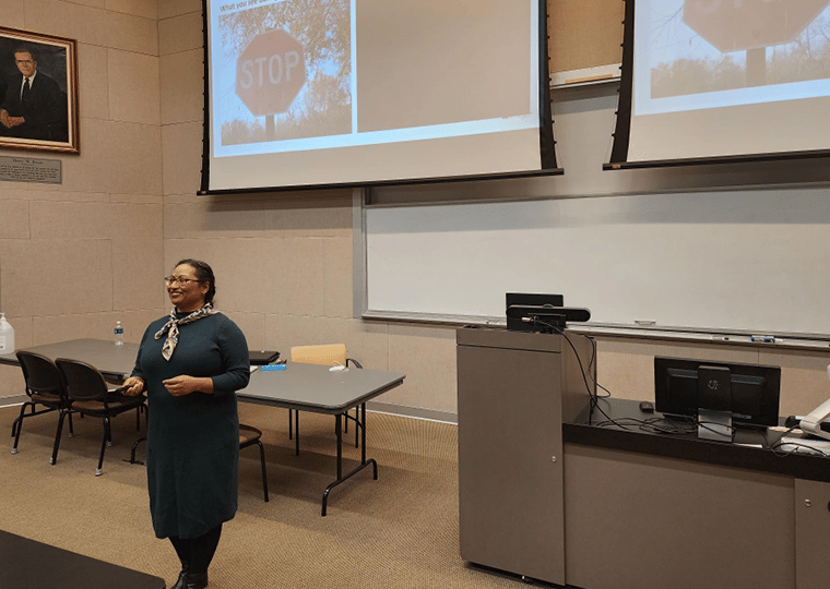 Vichika Iragavarapu speaks at Rowan University.