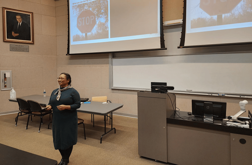 Vichika Iragavarapu speaks at Rowan University.