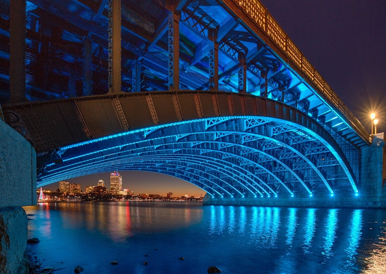 Longfellow Bridge structure at night