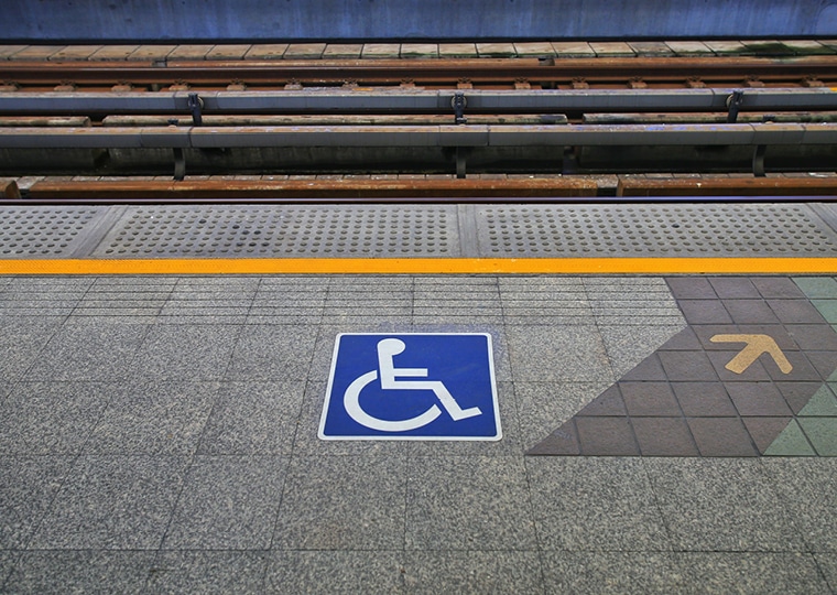Wheelchair symbol on train station platform