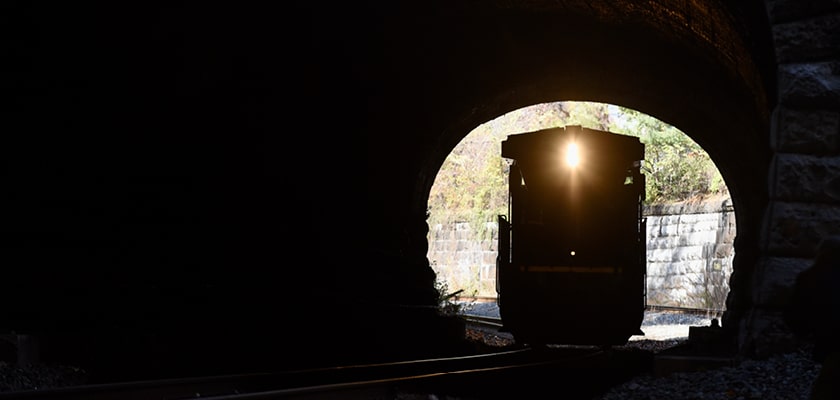 Train going through Howard Street Tunnel