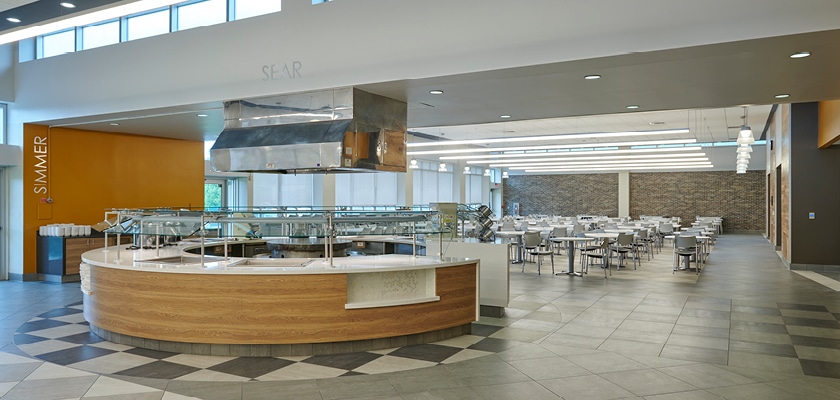 Kutztown dining hall food service area and seating