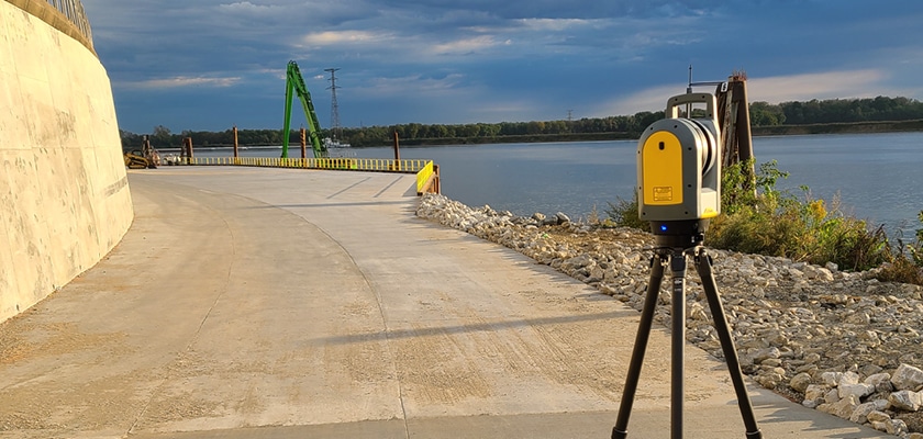 Surveying road by water
