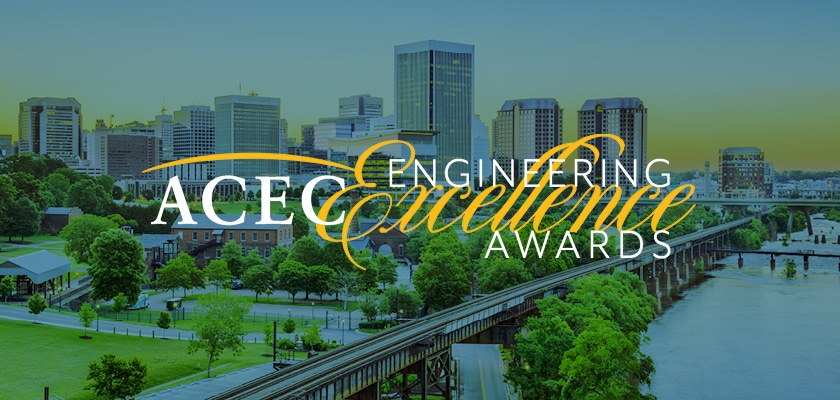 Skyline of Richmond Virginia with the ACEC awards logo on top