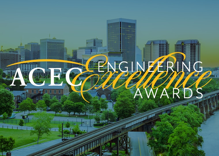 Skyline of Richmond Virginia with the ACEC awards logo on top