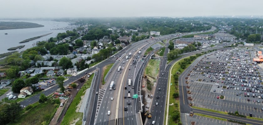 aerial view of road and surrounding land