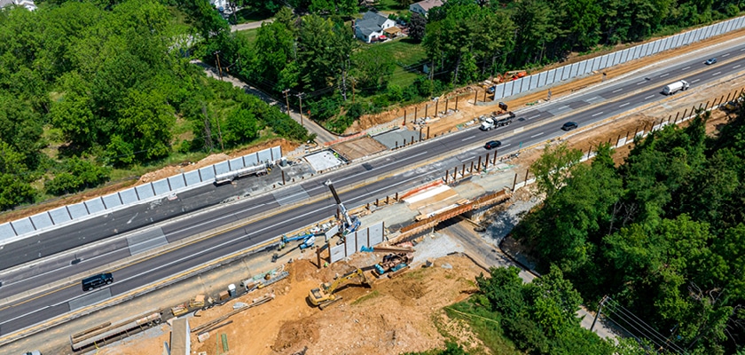 aerial view of road construction