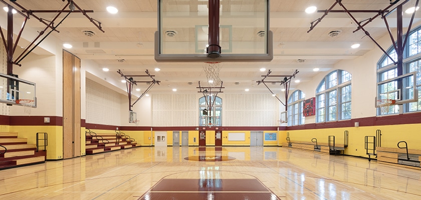 inside of high school basketball gym